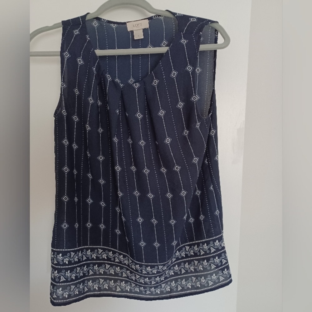 LOFT Blue Sleeveless Tank Top with Delicate Pattern
